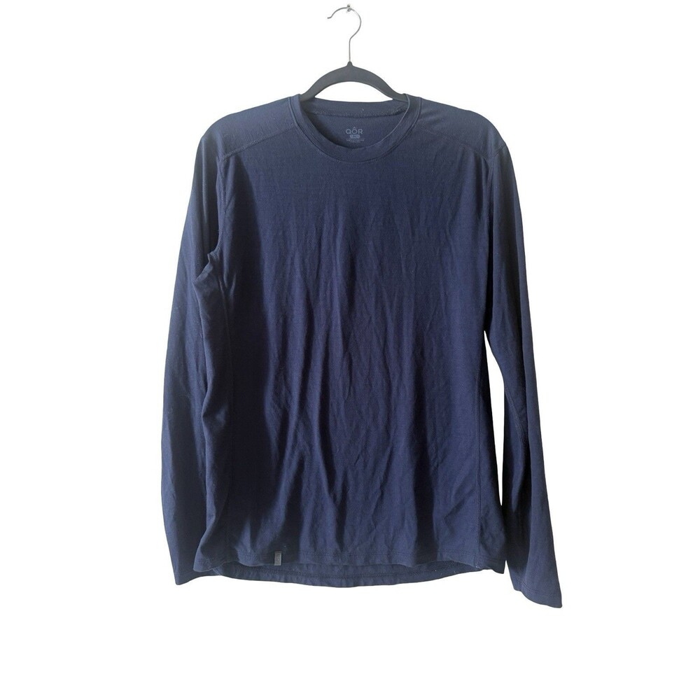 QOR Merino  Shirt Mens Blue Long Sleeve Base Layer Hiking Outdoor SZ M
